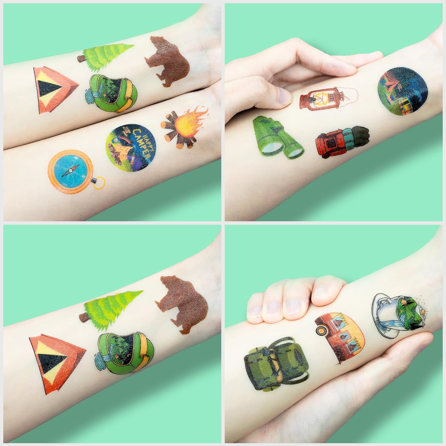 96 PCS Camp Themed Temporary Tattoos for Kids
