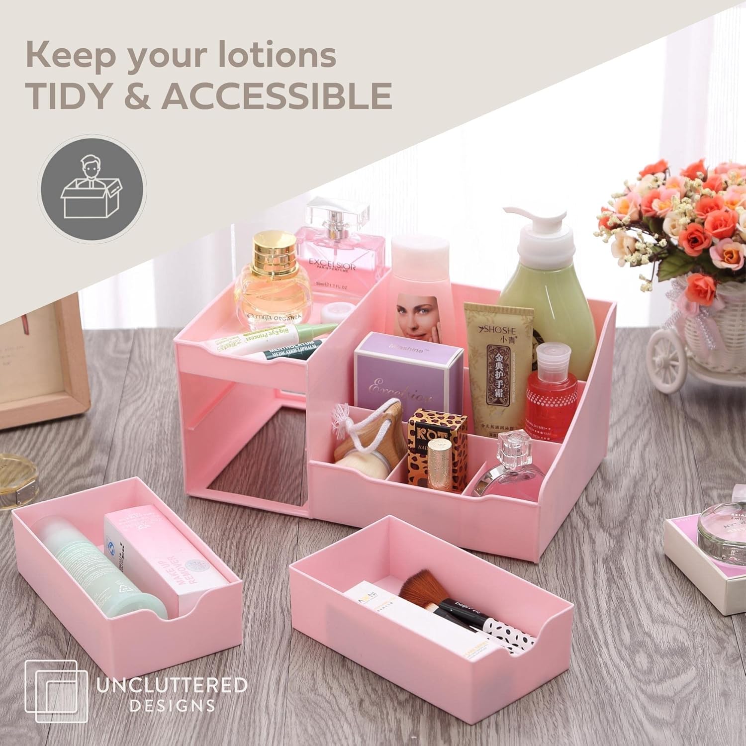 Uncluttered Designs Makeup Organizer with Drawers - Pink