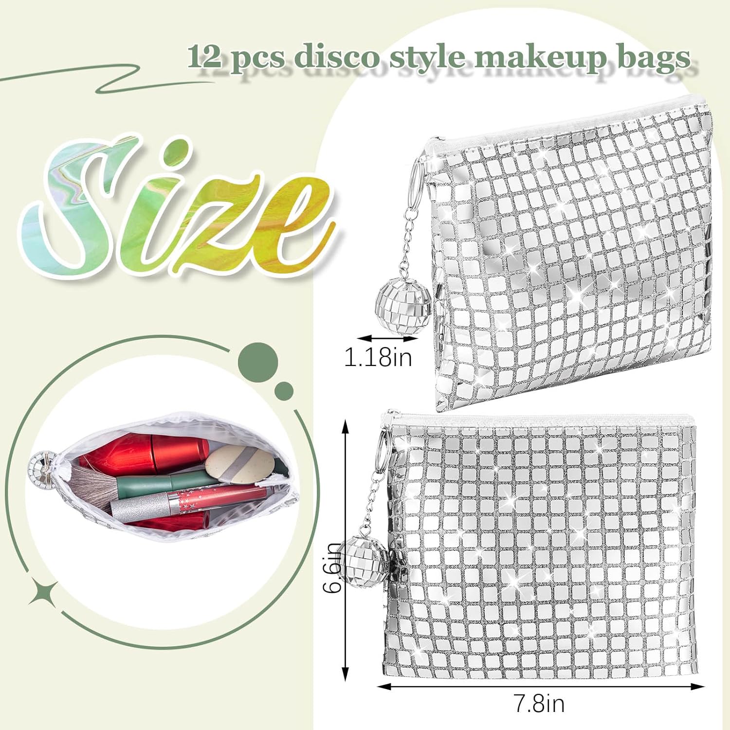 12 Pack Glitter Sequin Makeup Bags with Zipper for Parties