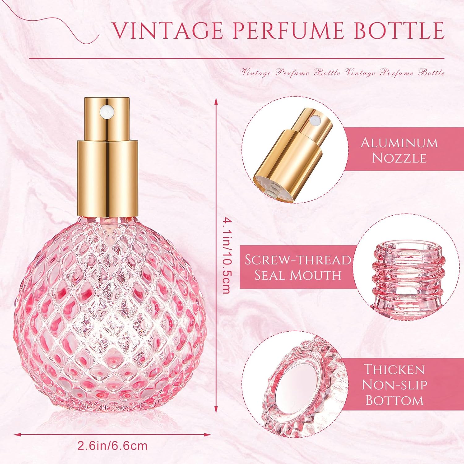 4 Pack 100ml Pink Glass Perfume Bottles Retro Design