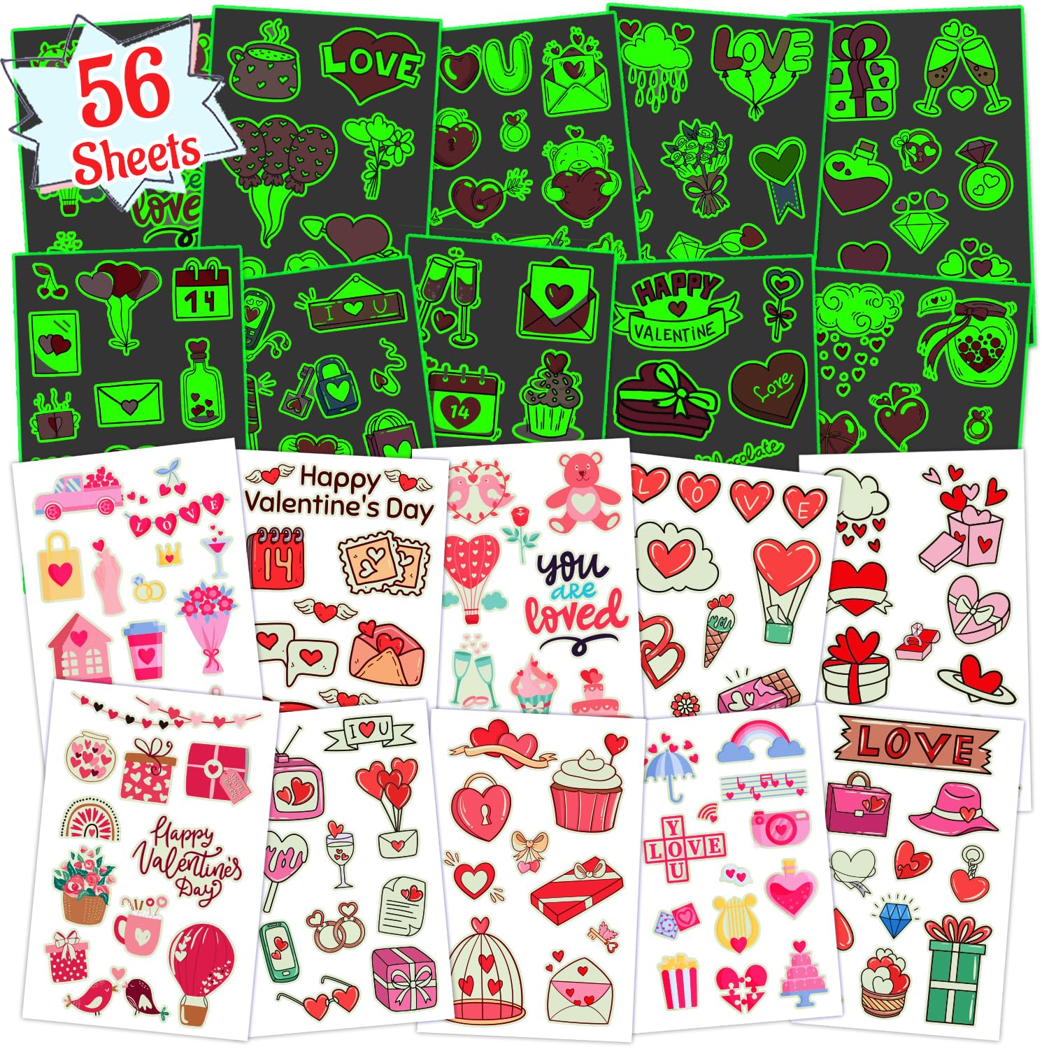 Partywind 560 Style Glow Valentine Tattoos for Kids Party Supplies