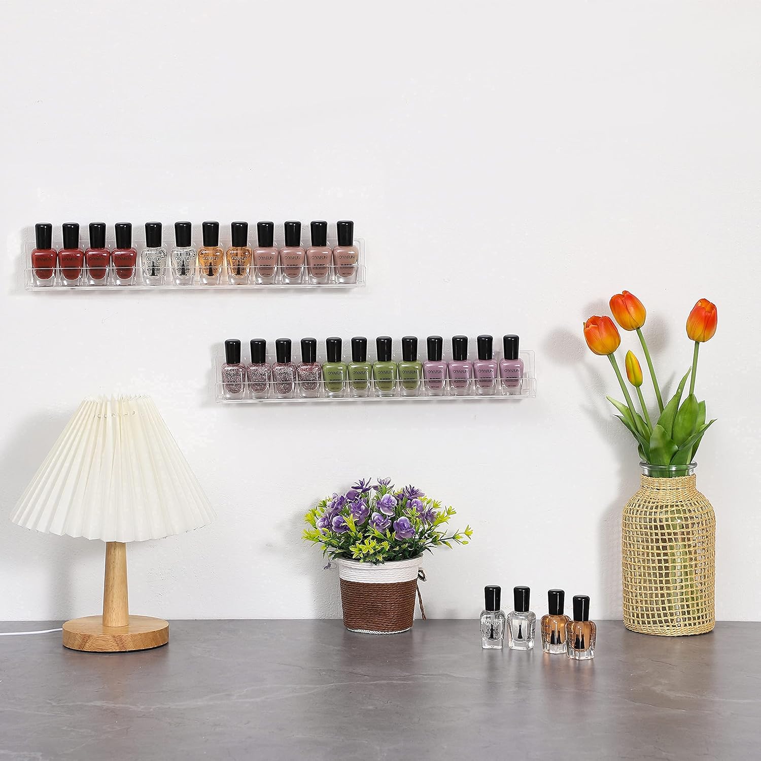 4 Pack Clear Acrylic Nail Polish Wall Shelves