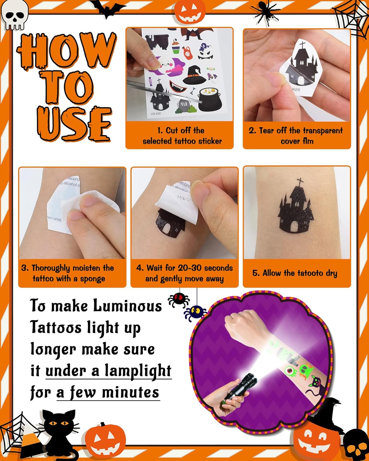 500 Styles Luminous Halloween Temporary Tattoos for Kids