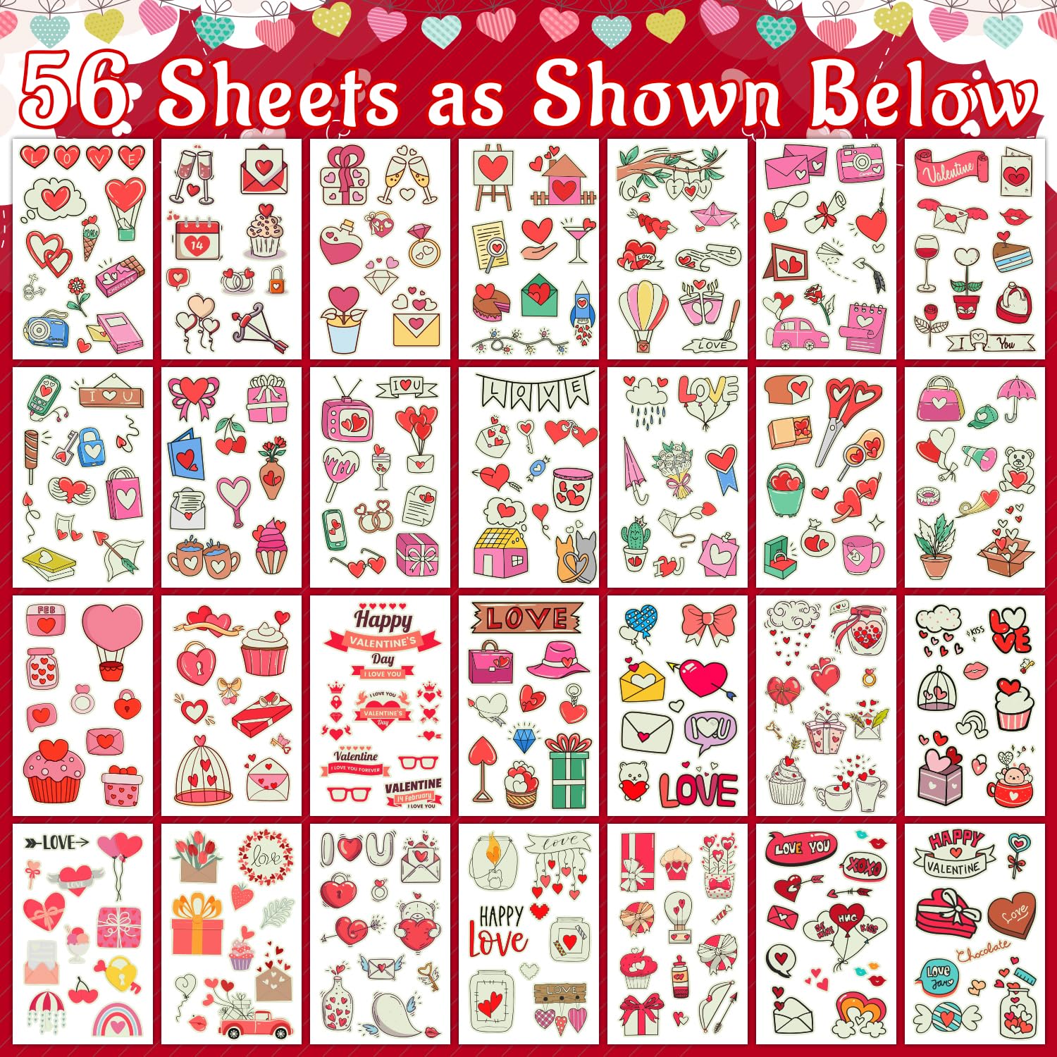 Partywind 560 Style Glow Valentine Tattoos for Kids Party Supplies