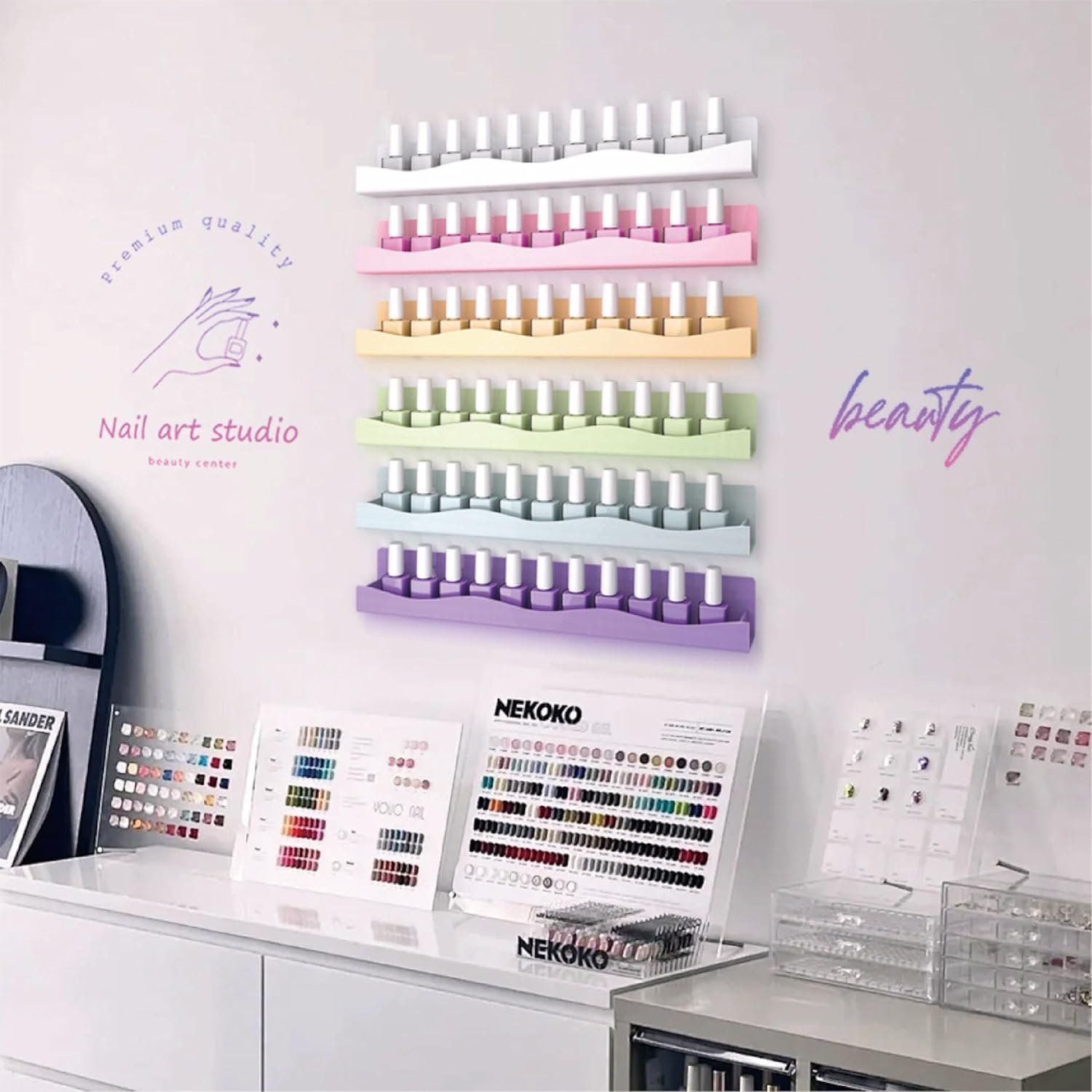 YMVV 6 Colors Nail Polish Wall Shelf Organizer