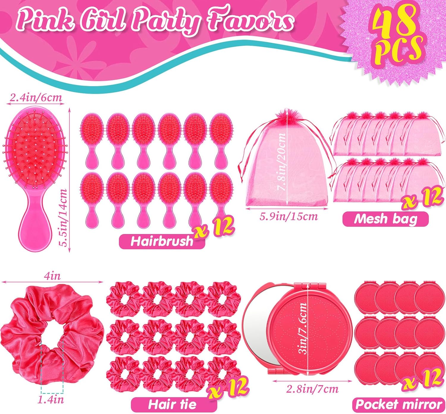 12 Set Pink Party Favors Hair Accessories Set