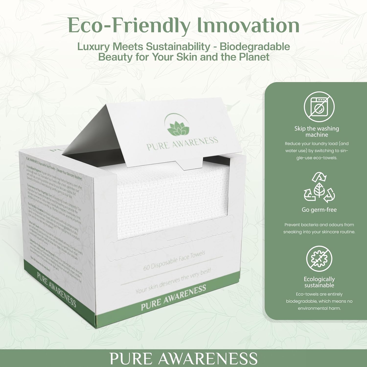 60 Pack Biodegradable Face Towels for Sensitive Skin