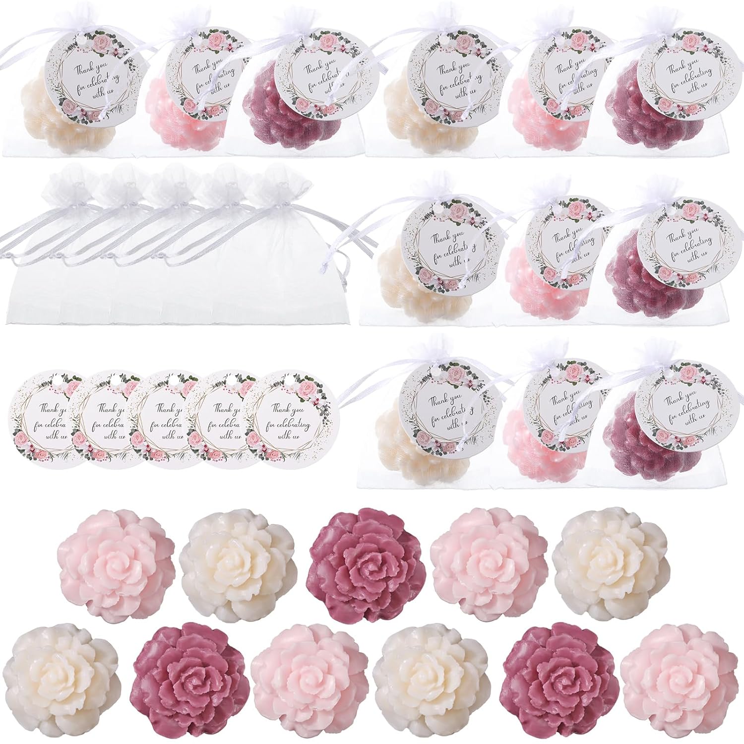 Demissle 24 Piece Rose Flower Soap Gift Favor Set