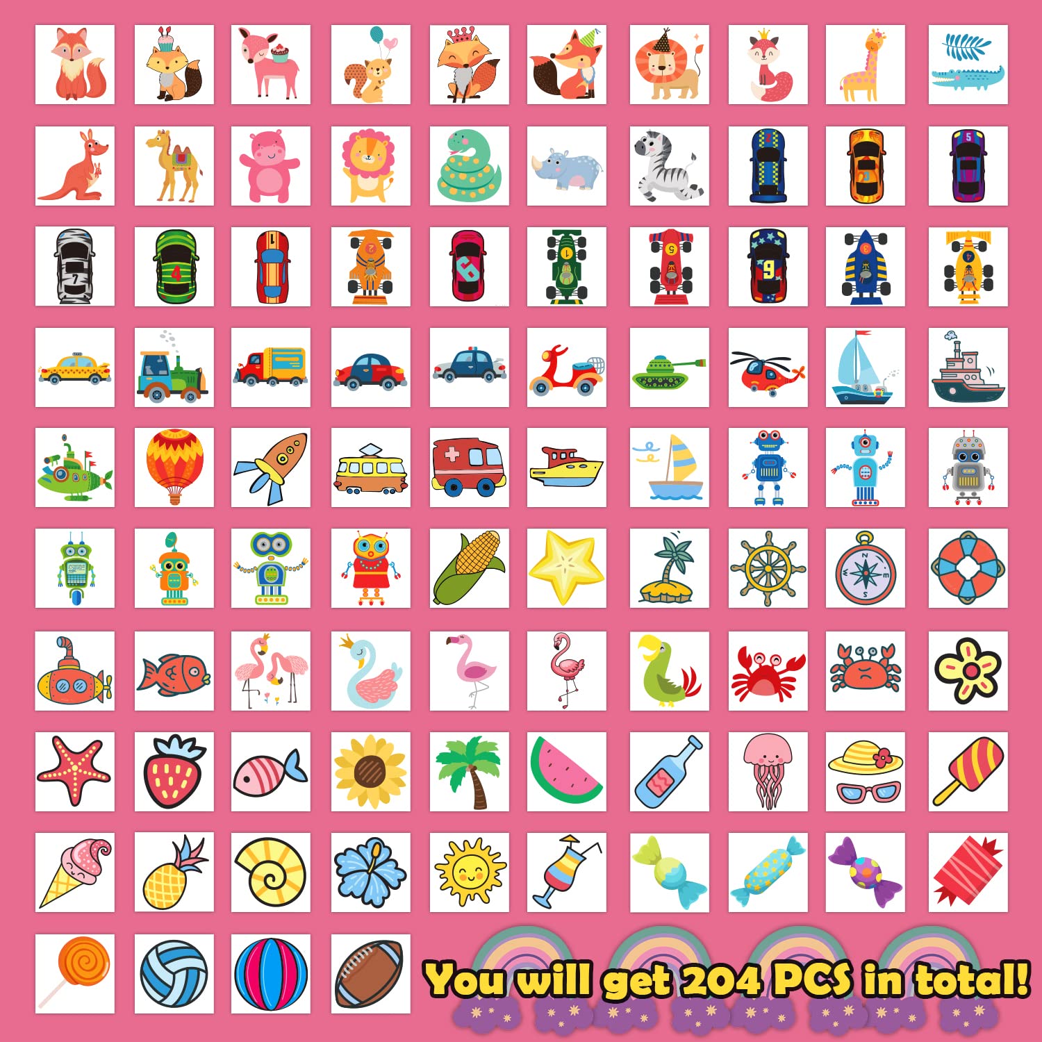 Partywind Kids Temporary Tattoos 204 PCS