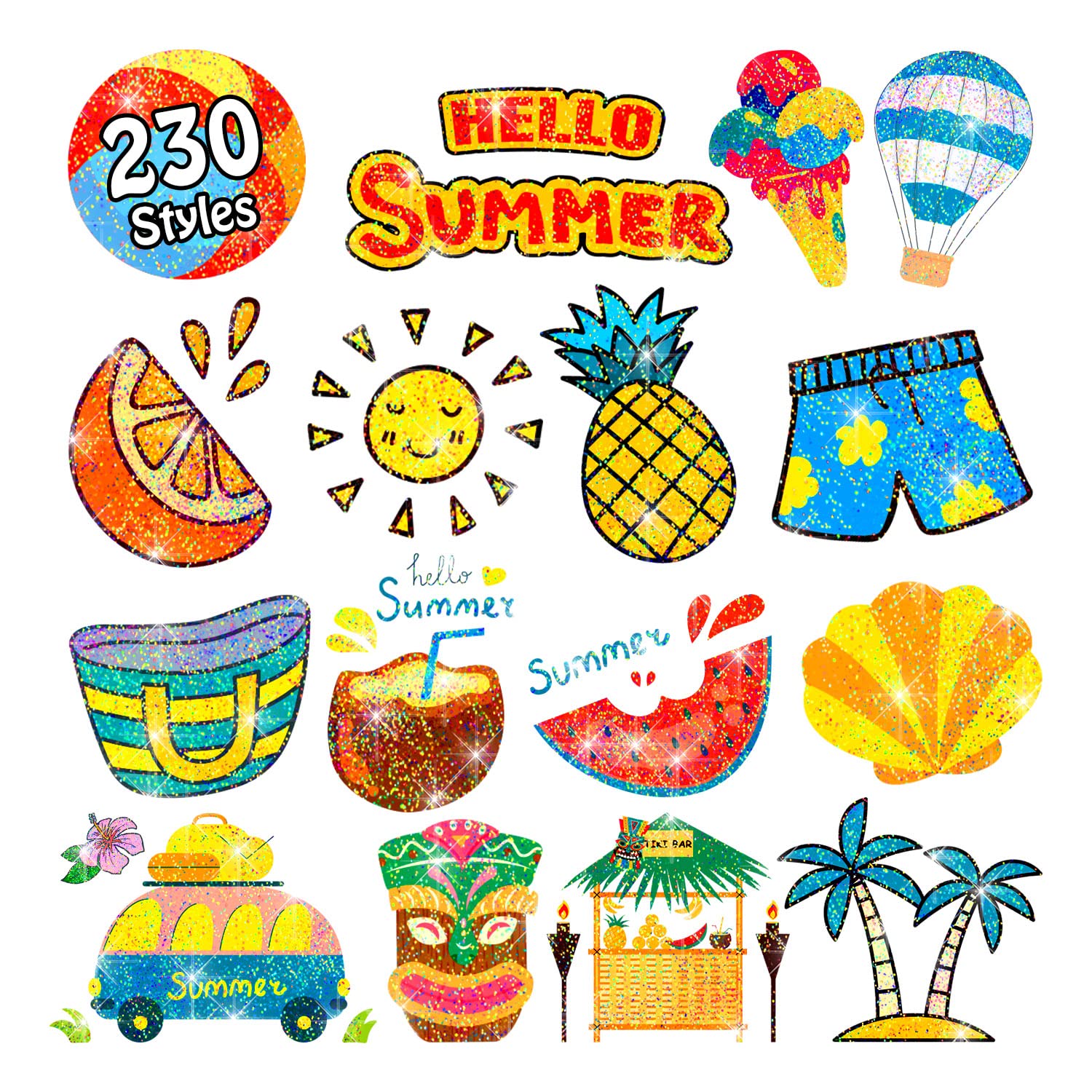 Partywind 28 Sheets Glitter Hawaiian Temporary Tattoos for Kids