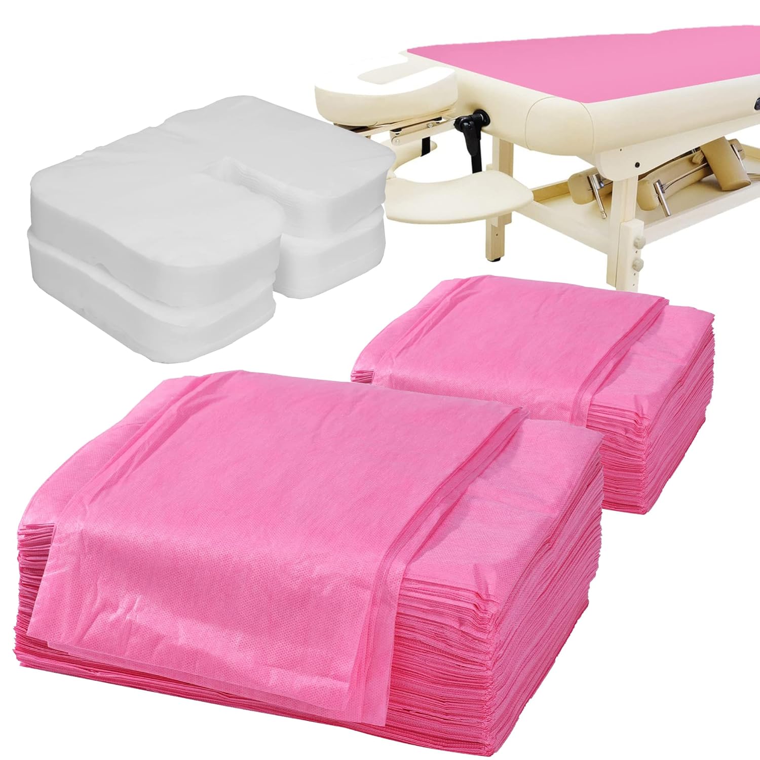 Uralili 200 Piece Disposable Non Woven Massage Table Sheet Set - Pink