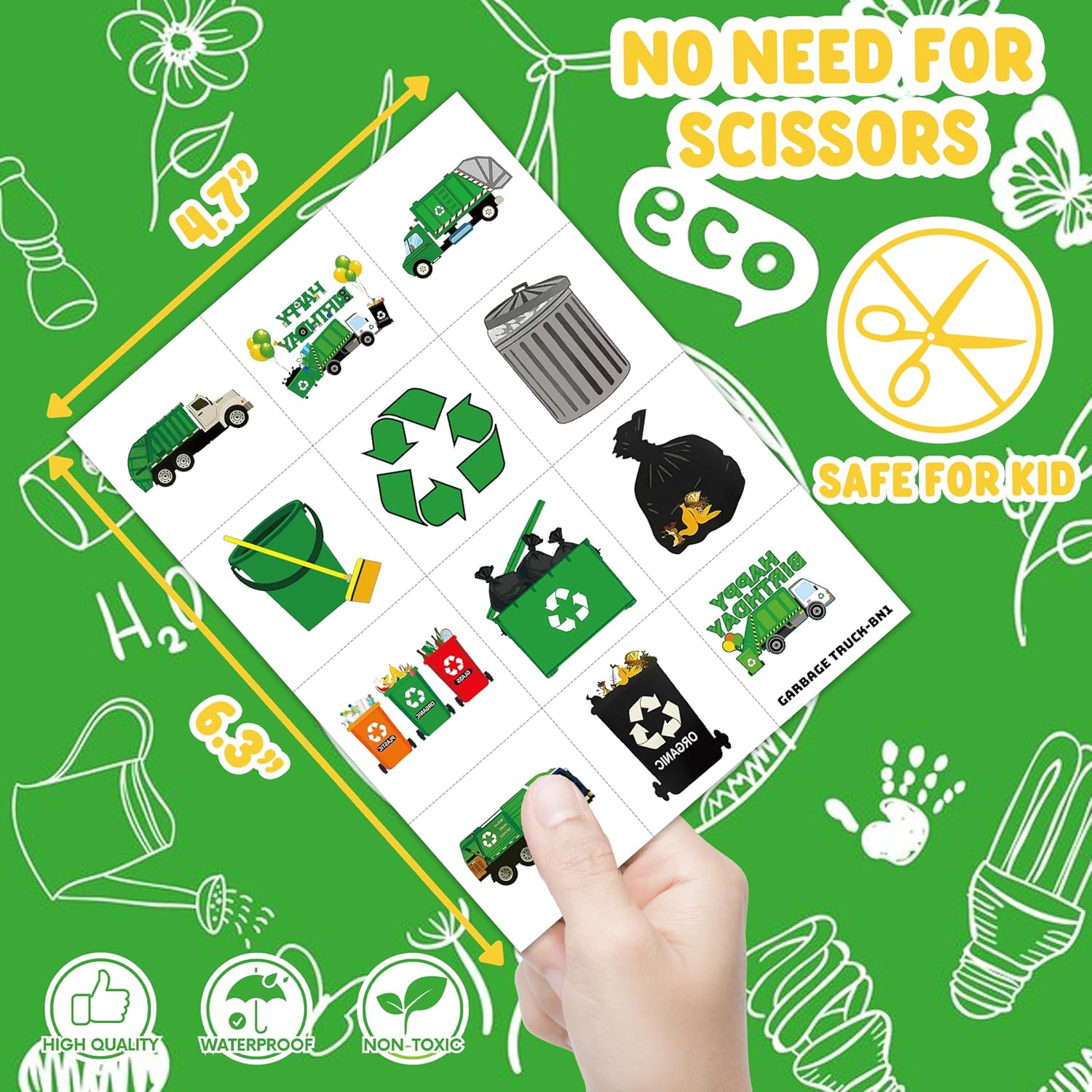 Garbage Truck Temporary Tattoos for Kids 96PCS Set