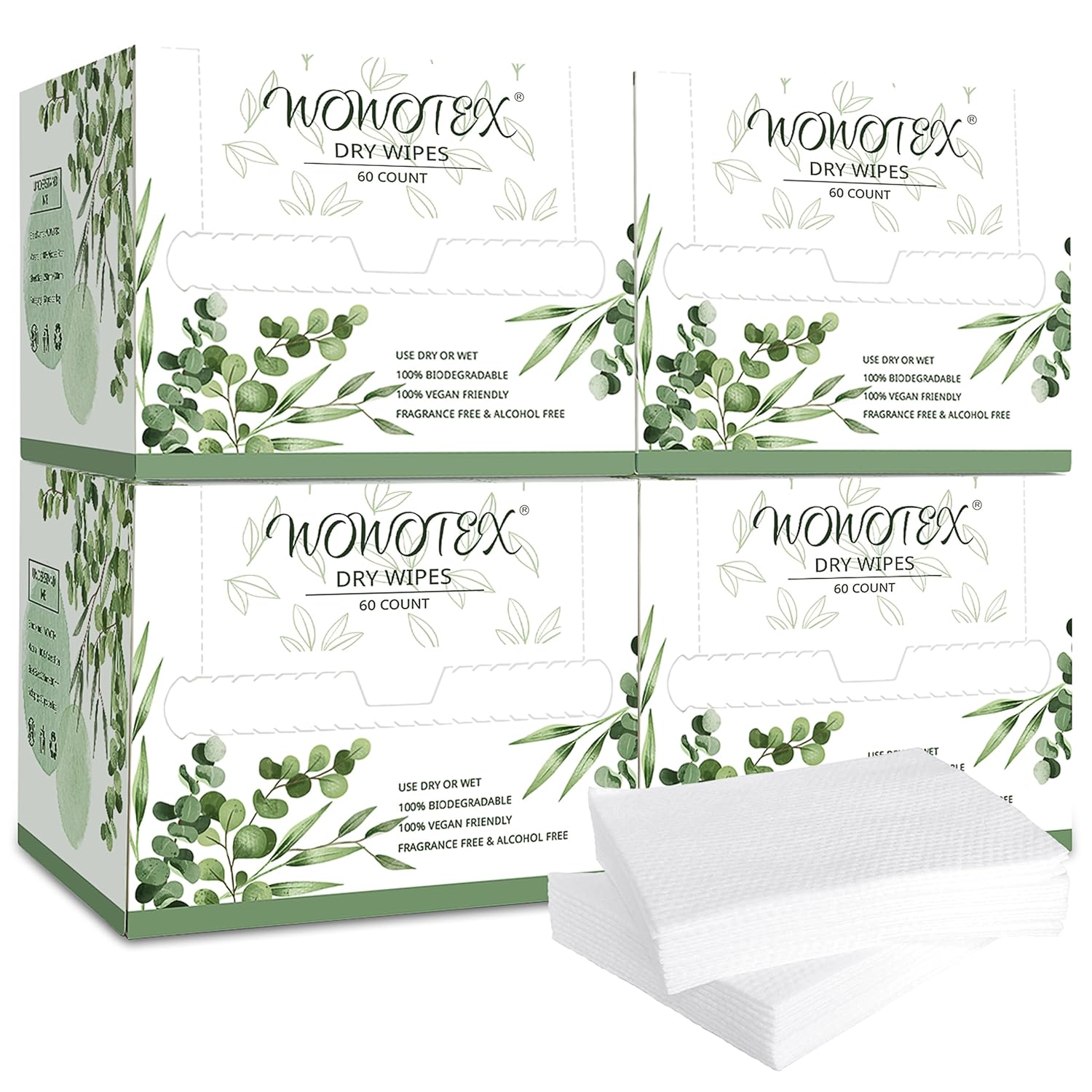 WOWOTEX 240 Count Biodegradable Face Wipes 4 Pack