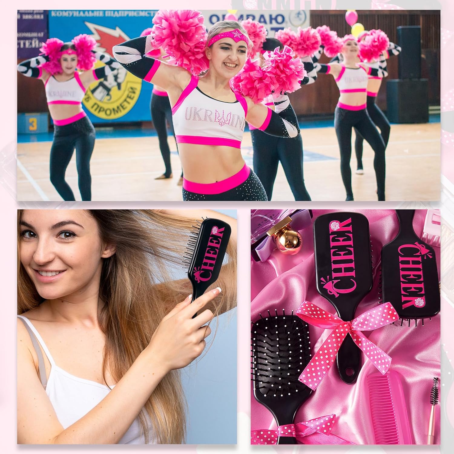 12 Set Cheer Hair Brush and Comb Set with Polka Dots