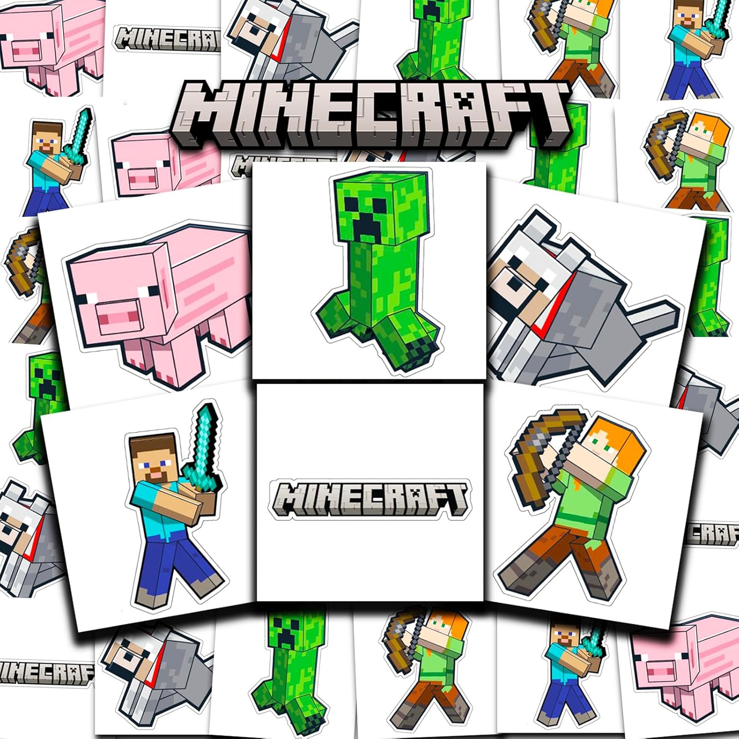 Minecraft Party Favors Bundle 72 Temporary Tattoos 2x2 Inches
