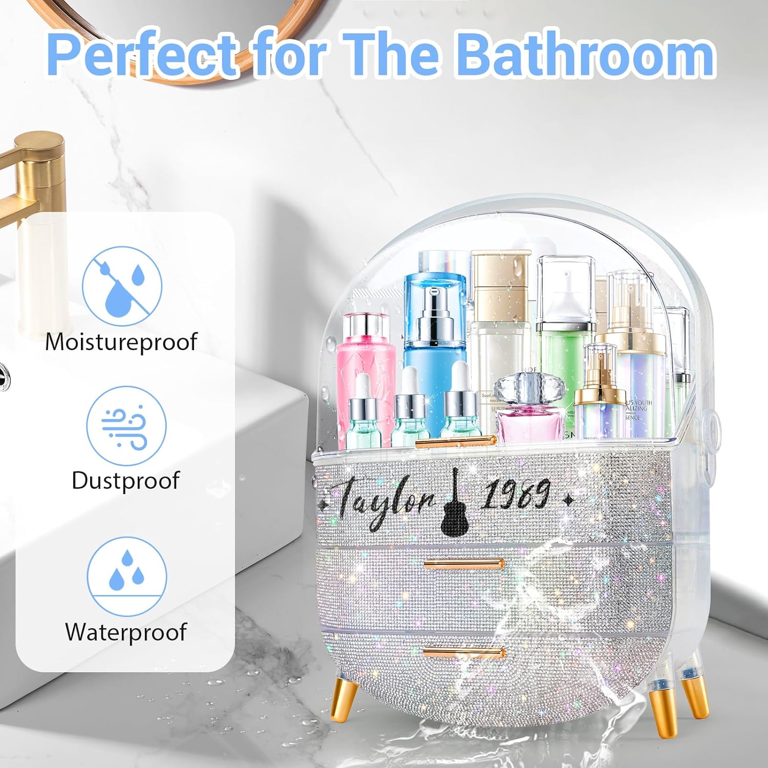 Teen Girls Makeup Organizer with Clear Compartment and Drawers