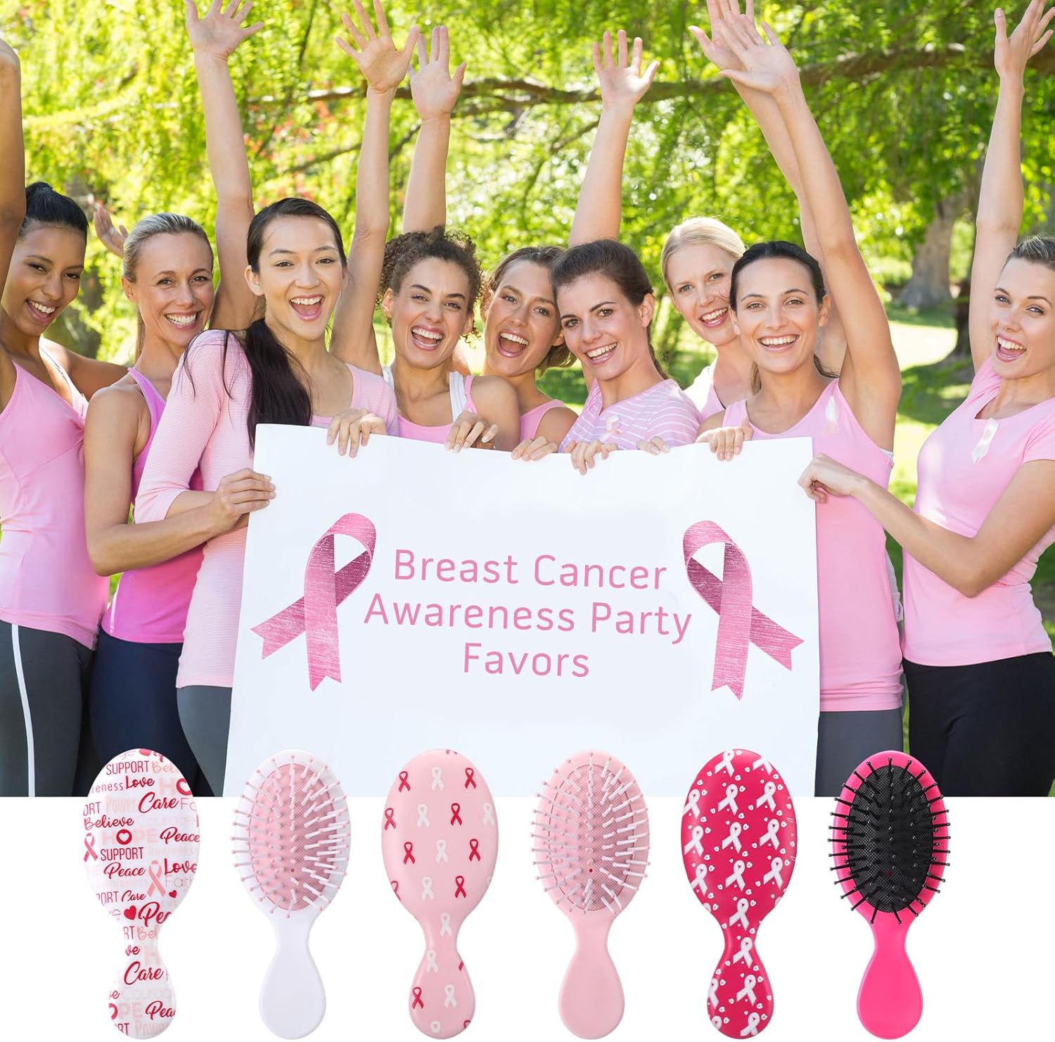 24 Piece Breast Cancer Awareness Gift Set with Pink Ribbon Hairbrush