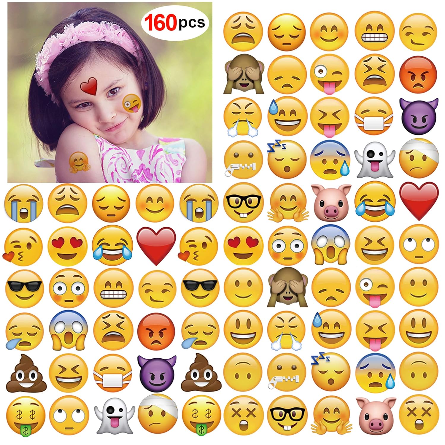 Konsait 160pcs 2inch Emoticon Temporary Tattoos