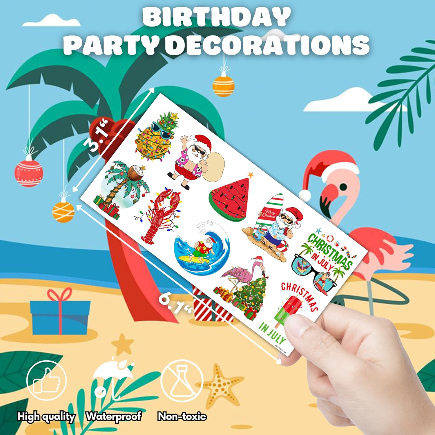 100PCS Hawaiian Christmas Temporary Tattoos for Boys Girls Kids