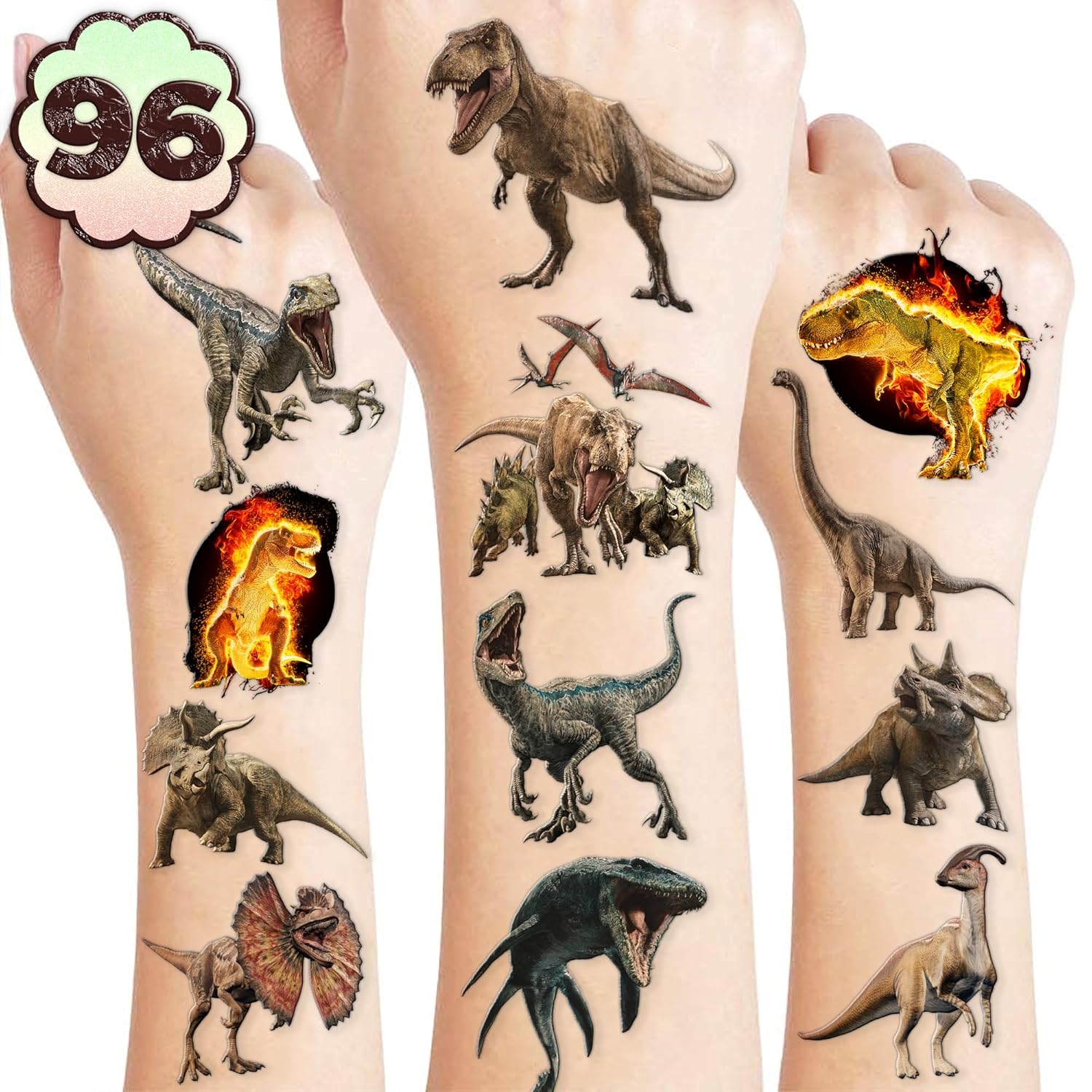 96PCS Dinosaur 3D Temporary Tattoos Stickers