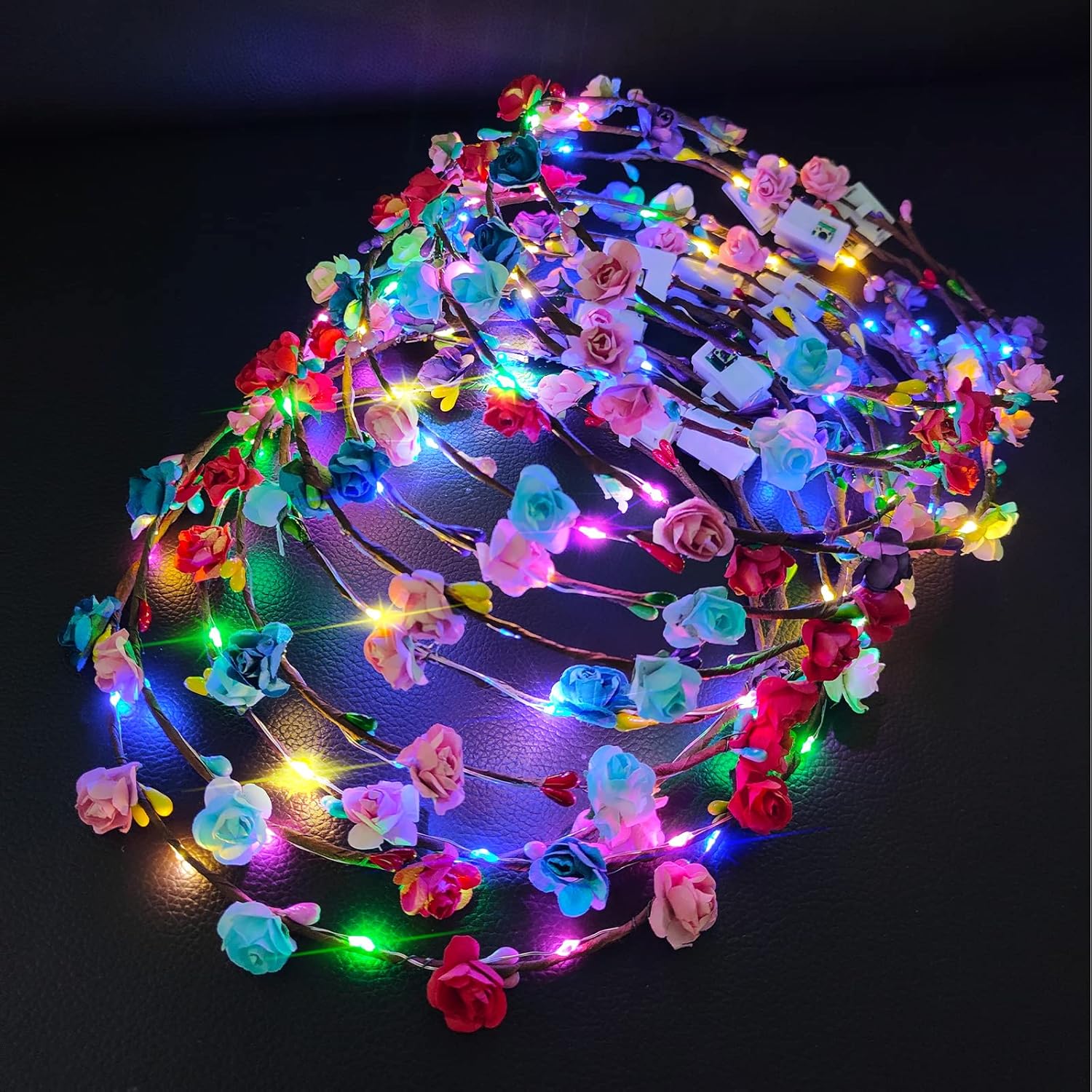PTHTECHUS LED Flower Headband Crown 12 Pack