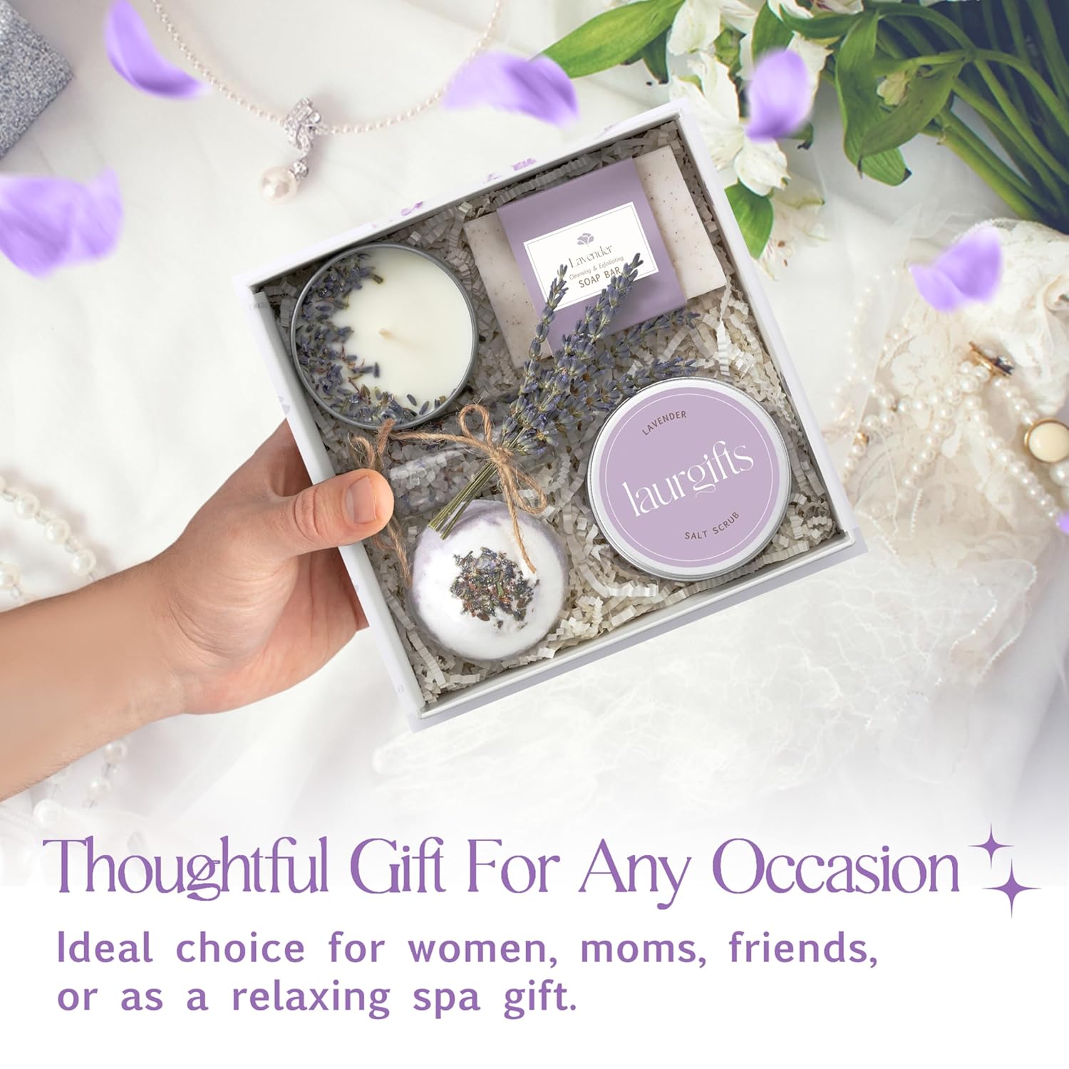 Lavender Spa Gift Basket for Women Elegant Self Care Kit