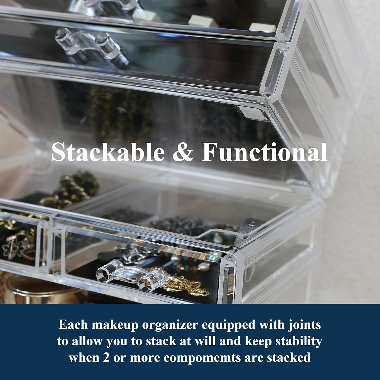 Sea Team 3-Tier Clear Makeup Organizer with 8 Drawers