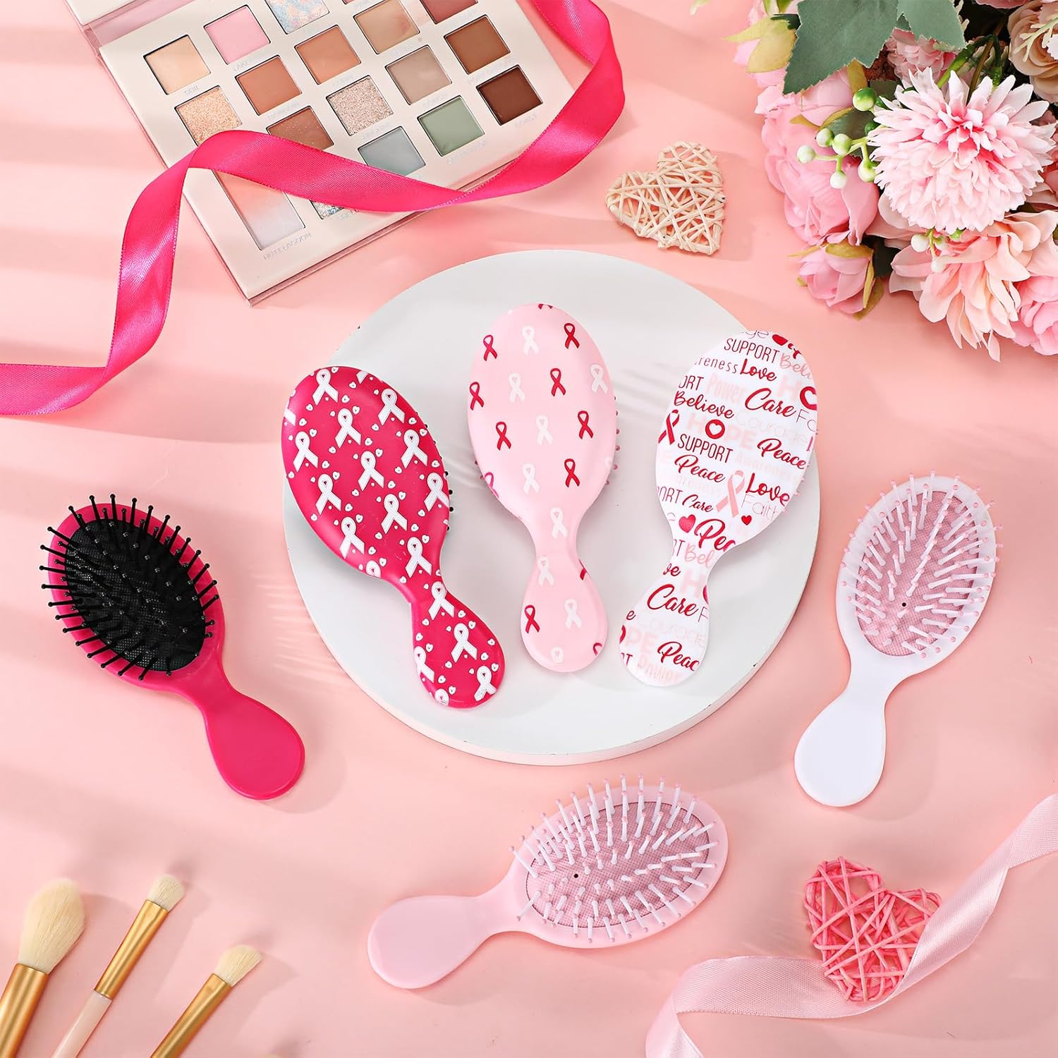 24 Piece Breast Cancer Awareness Gift Set with Pink Ribbon Hairbrush