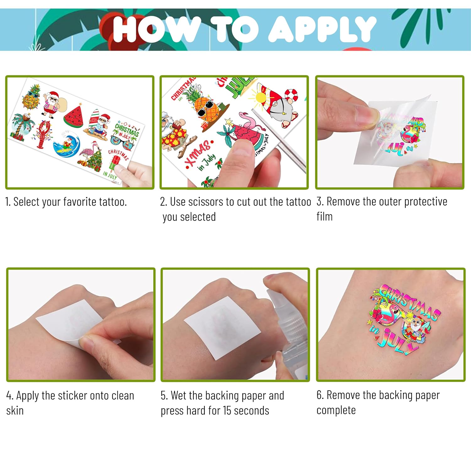 100PCS Hawaiian Christmas Temporary Tattoos for Boys Girls Kids