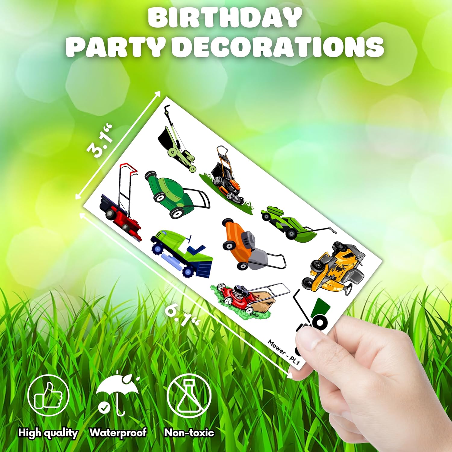 100 PCS Lawn Mower Temporary Tattoos for Kids