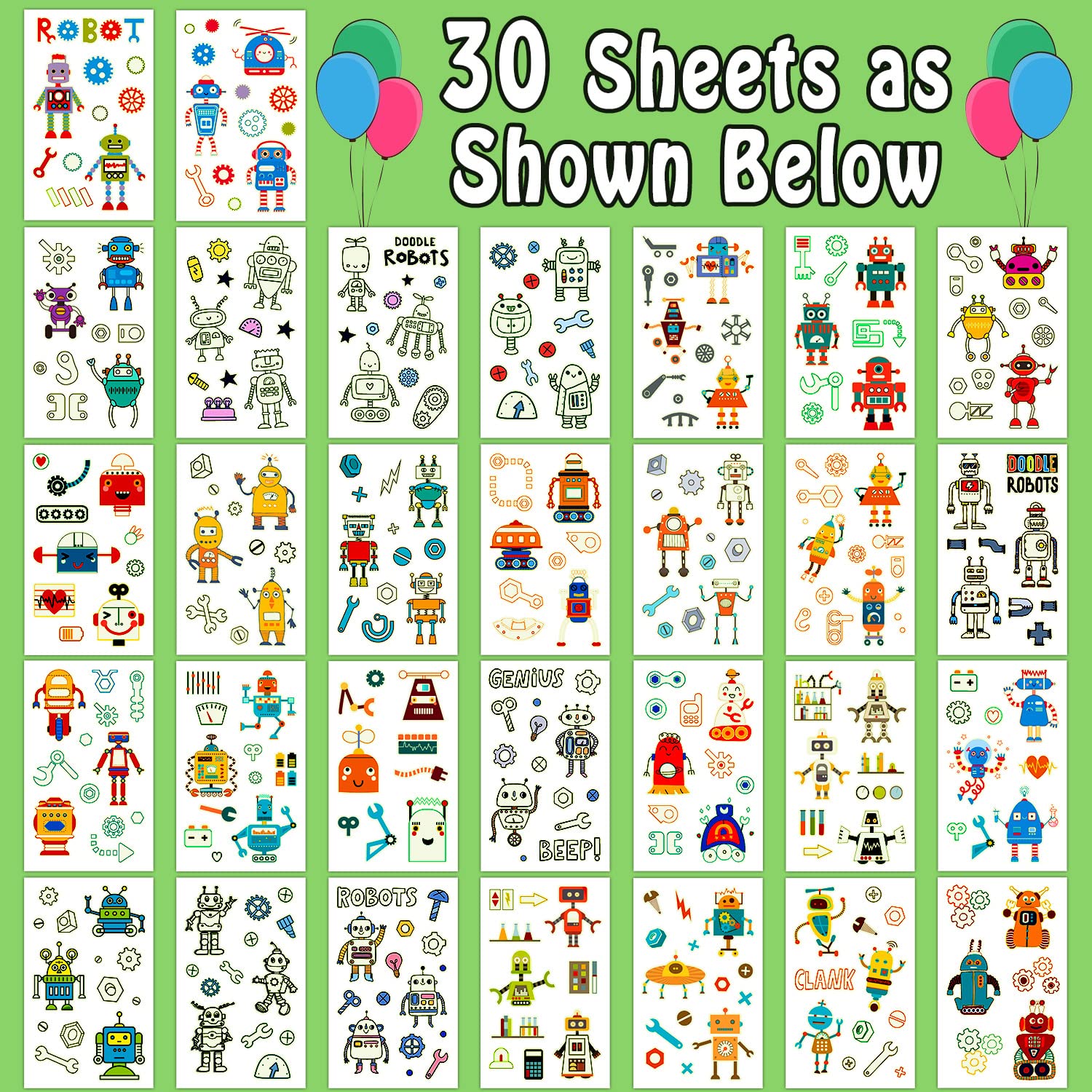 Partywind Luminous Robot Temporary Tattoos 30 Sheets