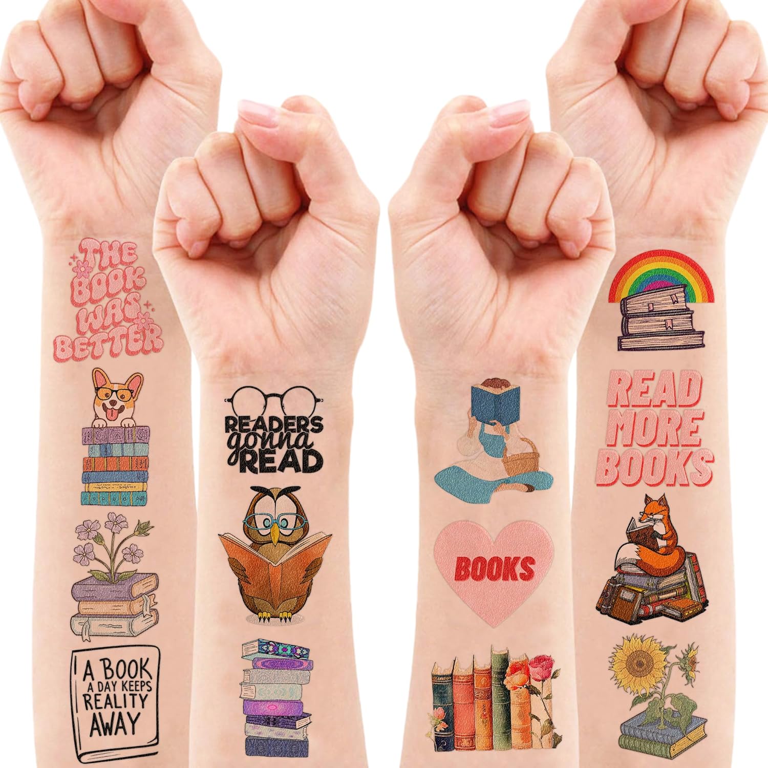 96 Pcs Book Themed Temporary Tattoos Sticker Sheet Set