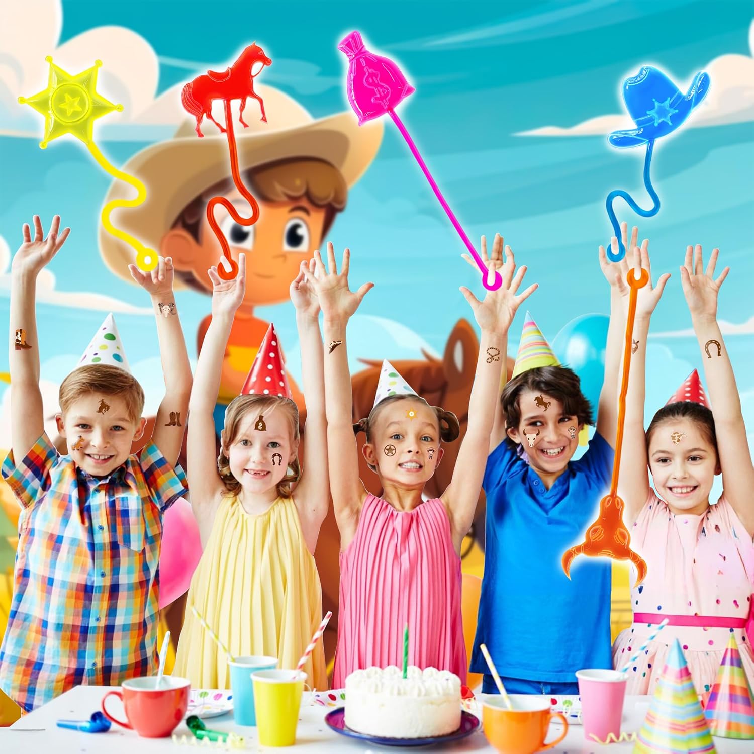 48PCS Cowboy Party Favors - Stick Hands Tattoos