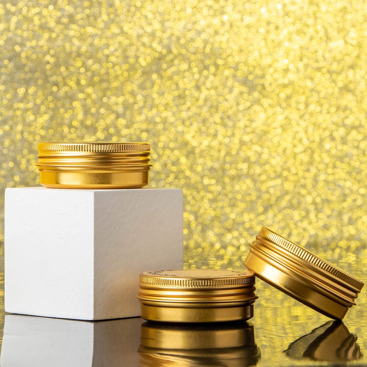 1 oz 30ml Gold Aluminum Tin Jar with Screw Lid Pack of 32