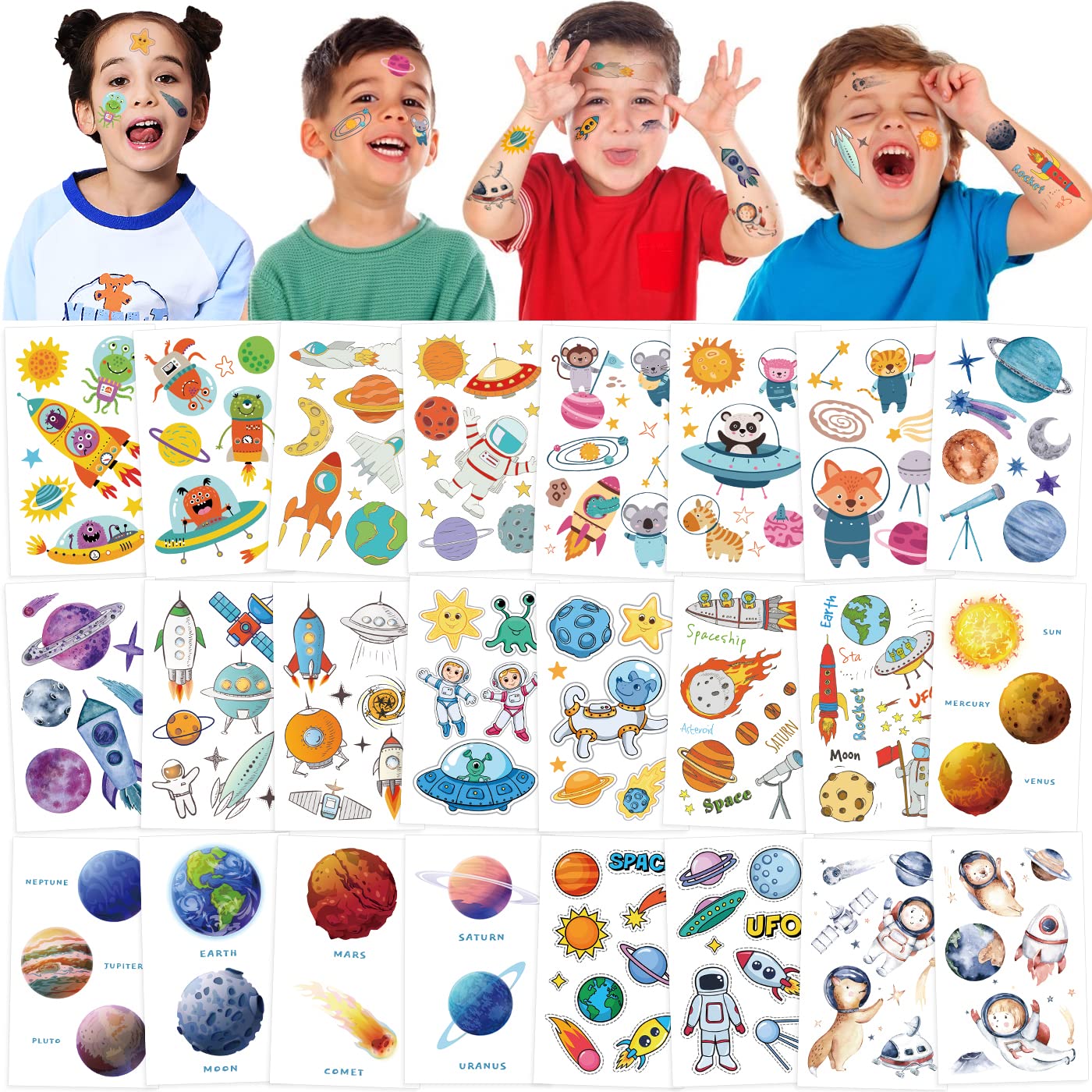 120 Space Temporary Tattoos for Kids Party