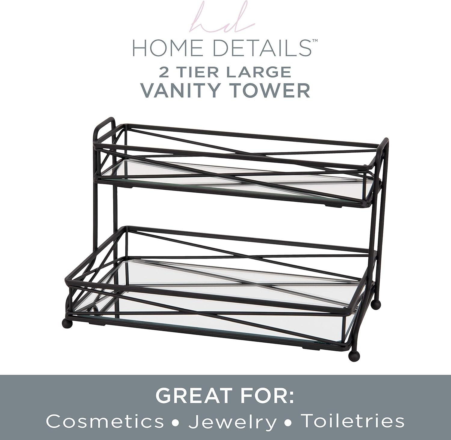 Home Details Mirrored Cosmetic Organizer 2 Tier Vanity Tower