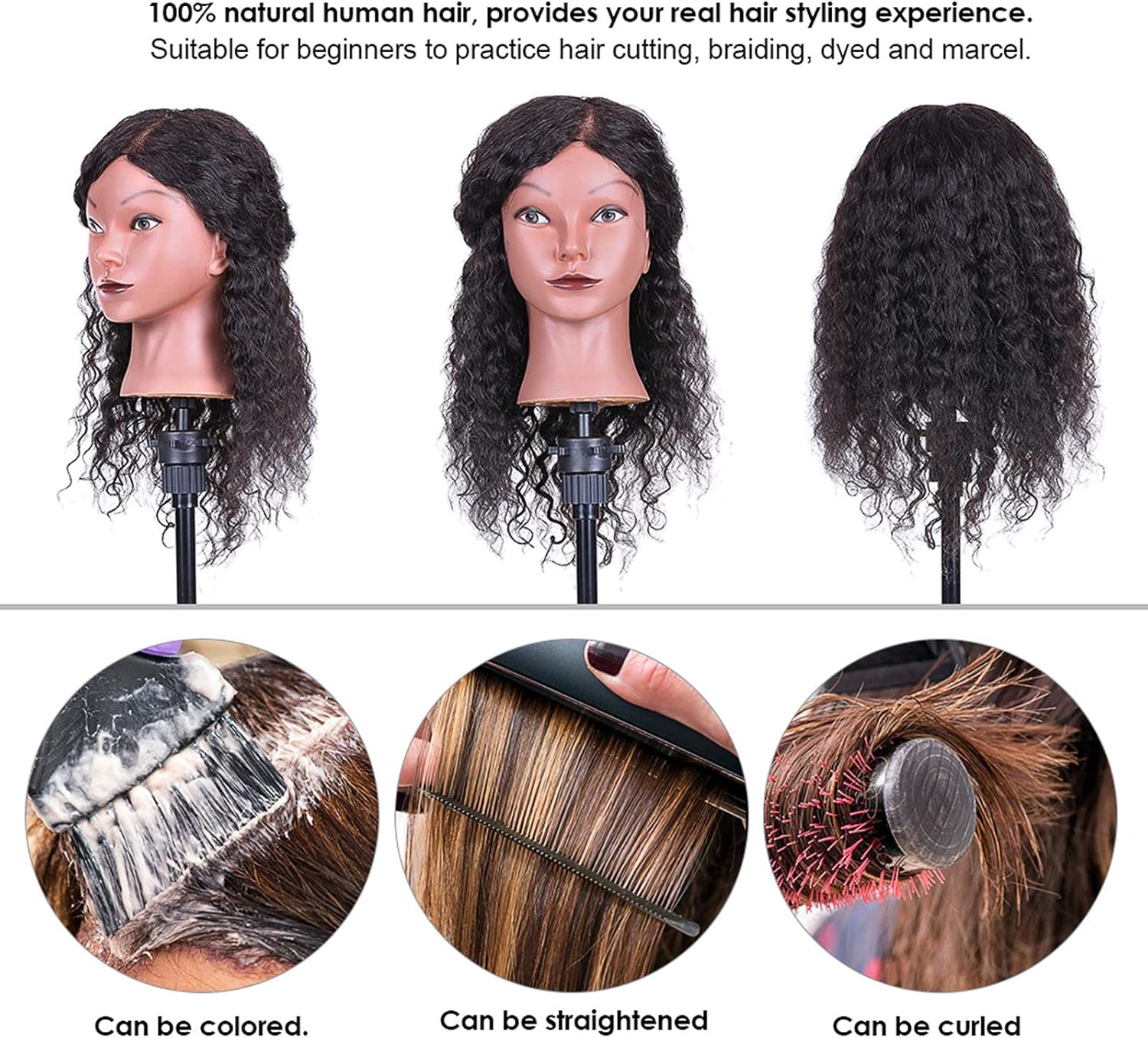 Real Hair Mannequin Head with Free Clamp for Styling Practice