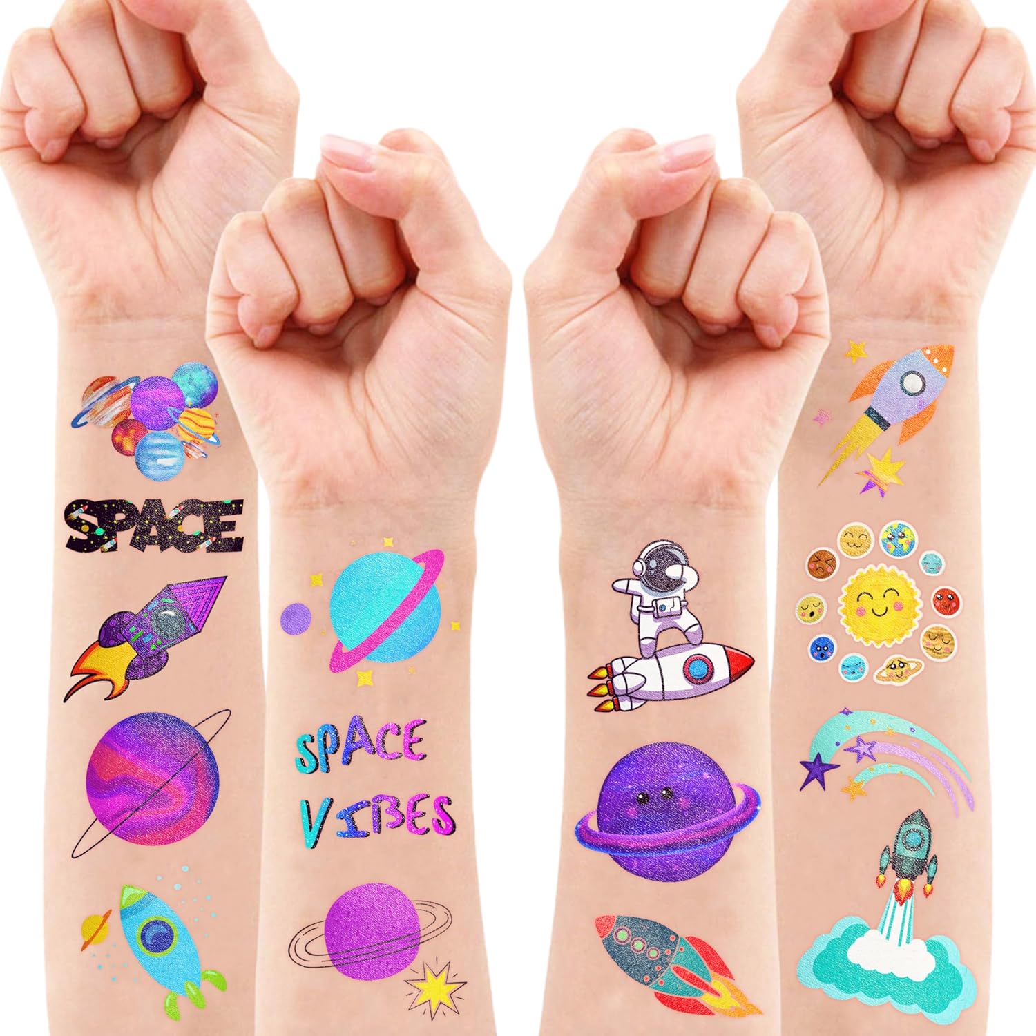 96PCS Galaxy Themed Temporary Tattoos for Kids - Space Party Supplies