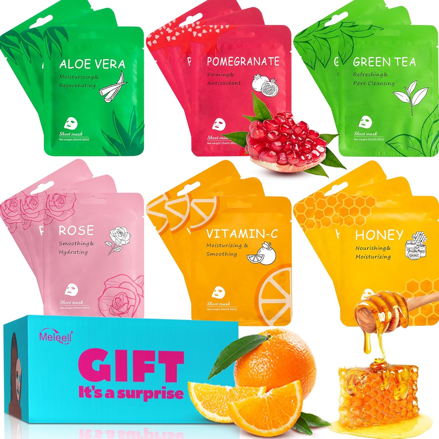 18 Pack Collagen Face Masks for Hydration and Skin Care