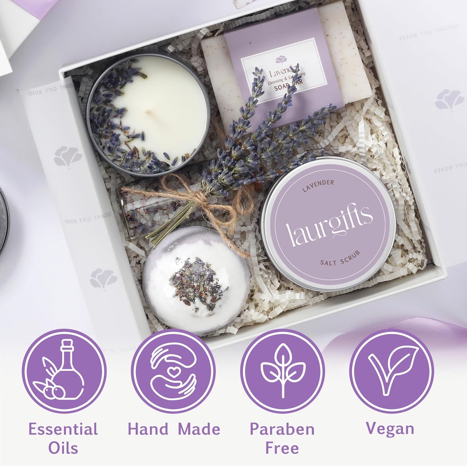 Lavender Spa Gift Basket for Women Elegant Self Care Kit