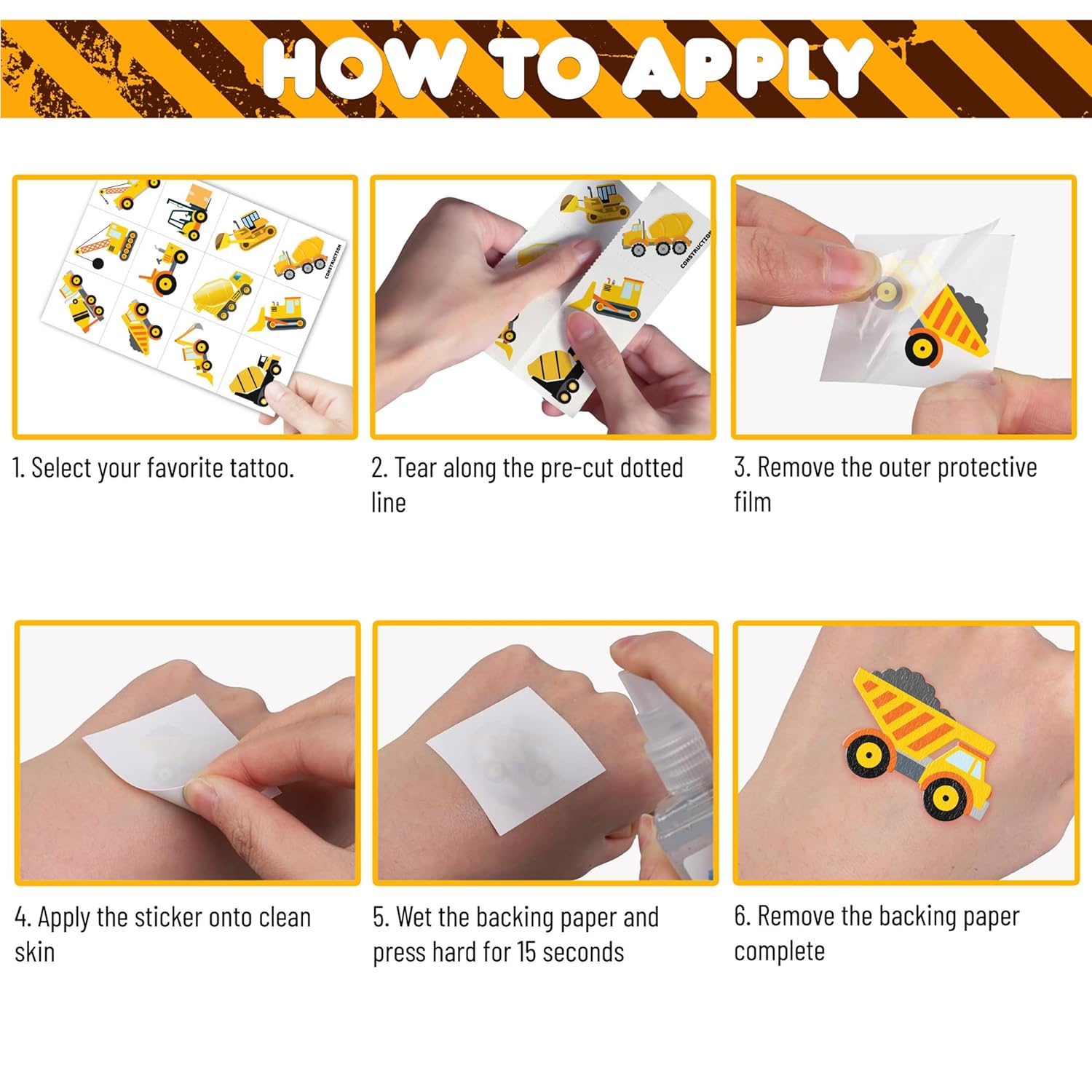 Construction Themed Temporary Tattoos for Kids 96PCS