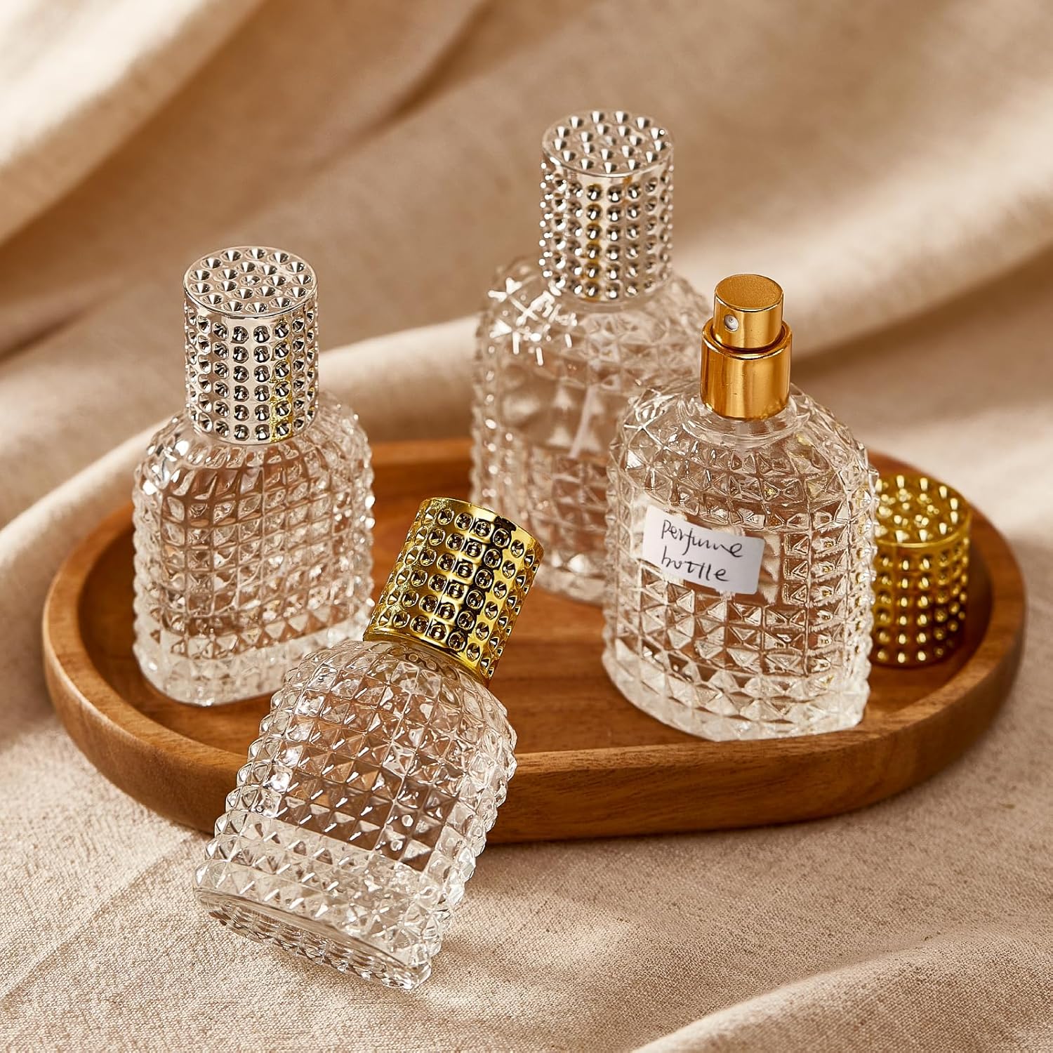 2 Pack 50ml Refillable Spray Perfume Bottles Clear Atomizer with Gold Silver Finish