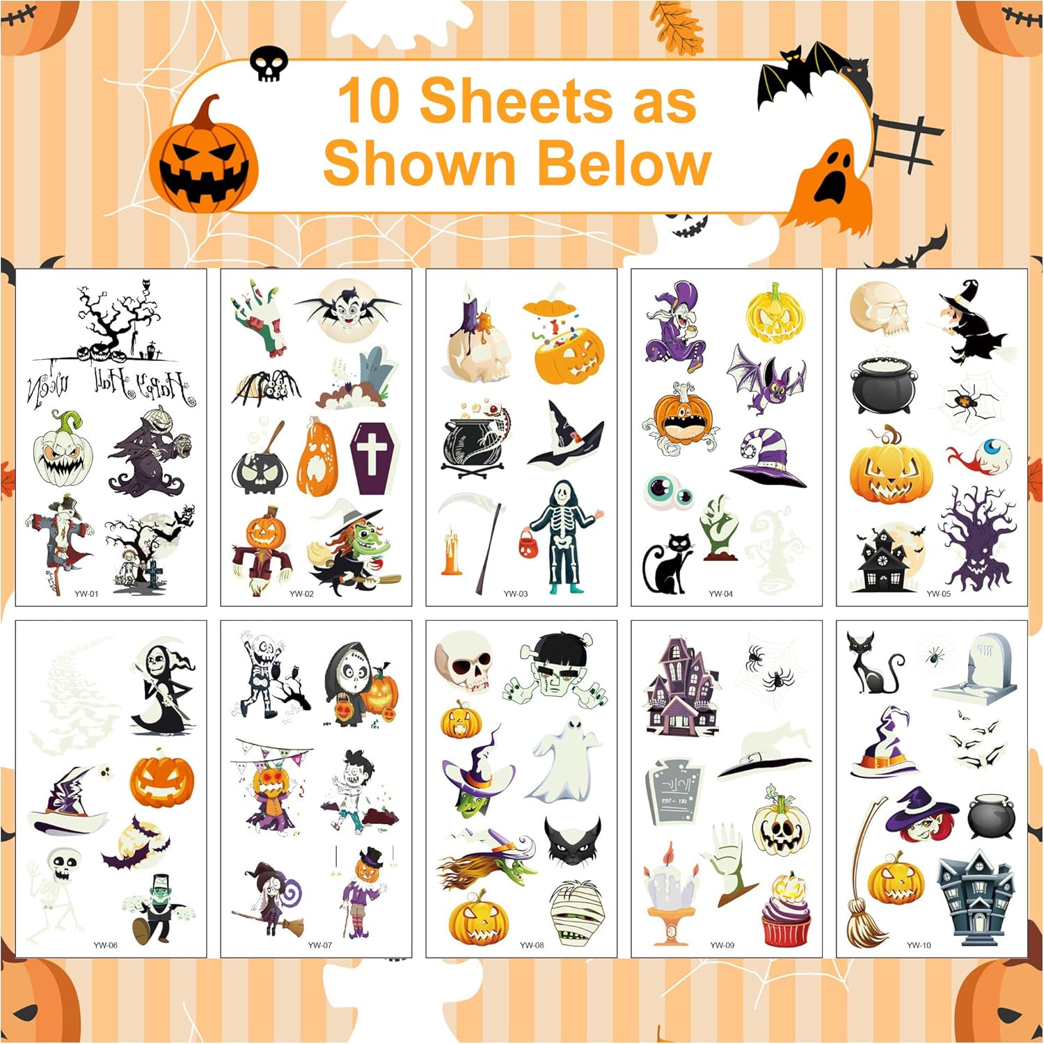 Xutengy 79 Pcs Halloween Temporary Tattoos for Kids
