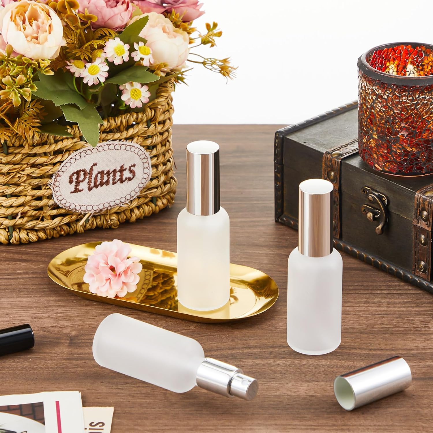 Roshtia 30 Pcs Refillable Silver Glass Spray Bottle for Perfume Travel