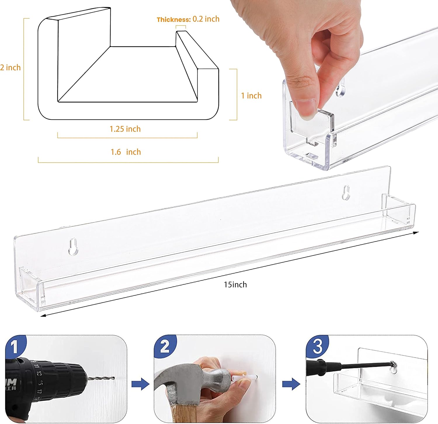 6 Pack Clear Nail Polish Rack Wall Mount Organizer