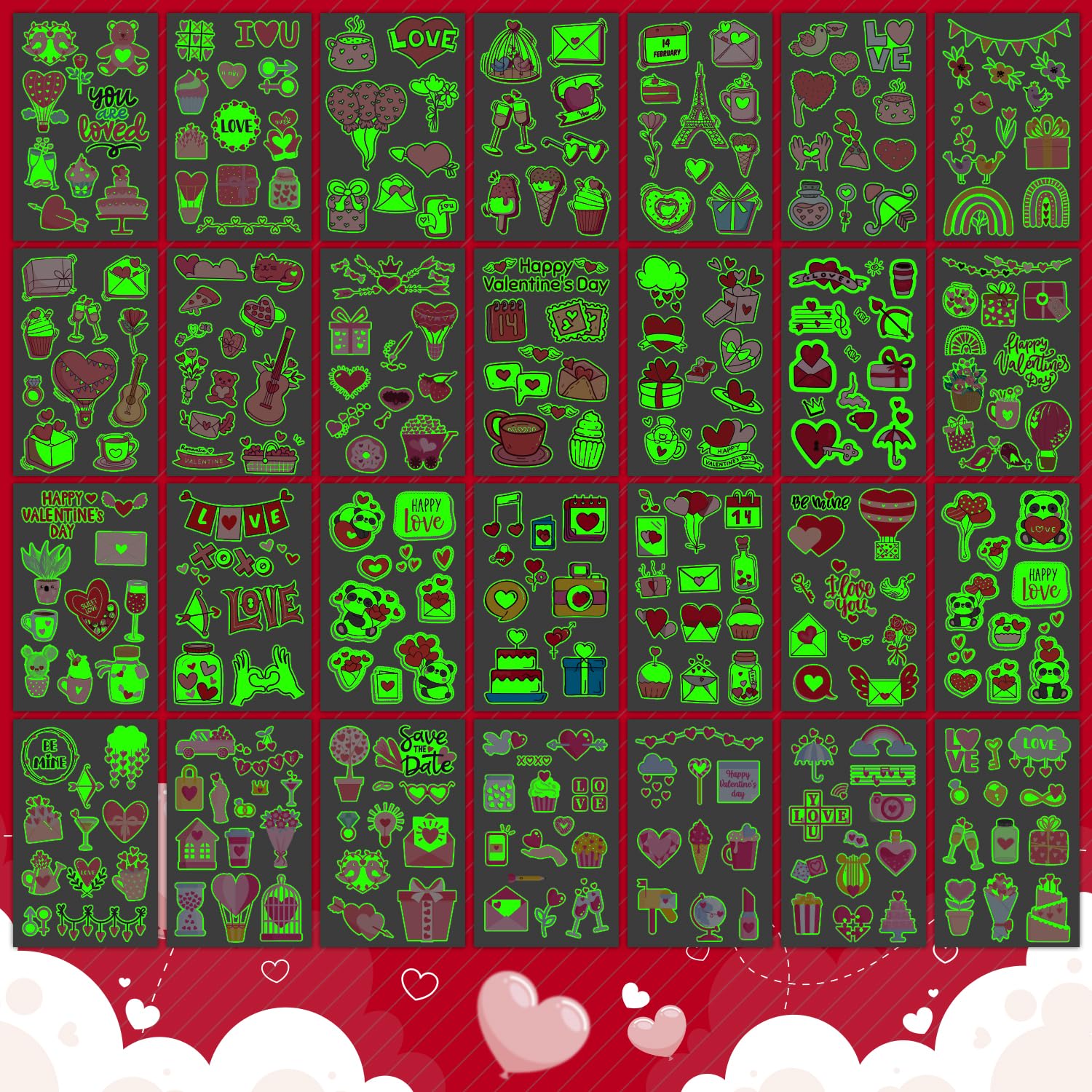 Partywind 560 Style Glow Valentine Tattoos for Kids Party Supplies