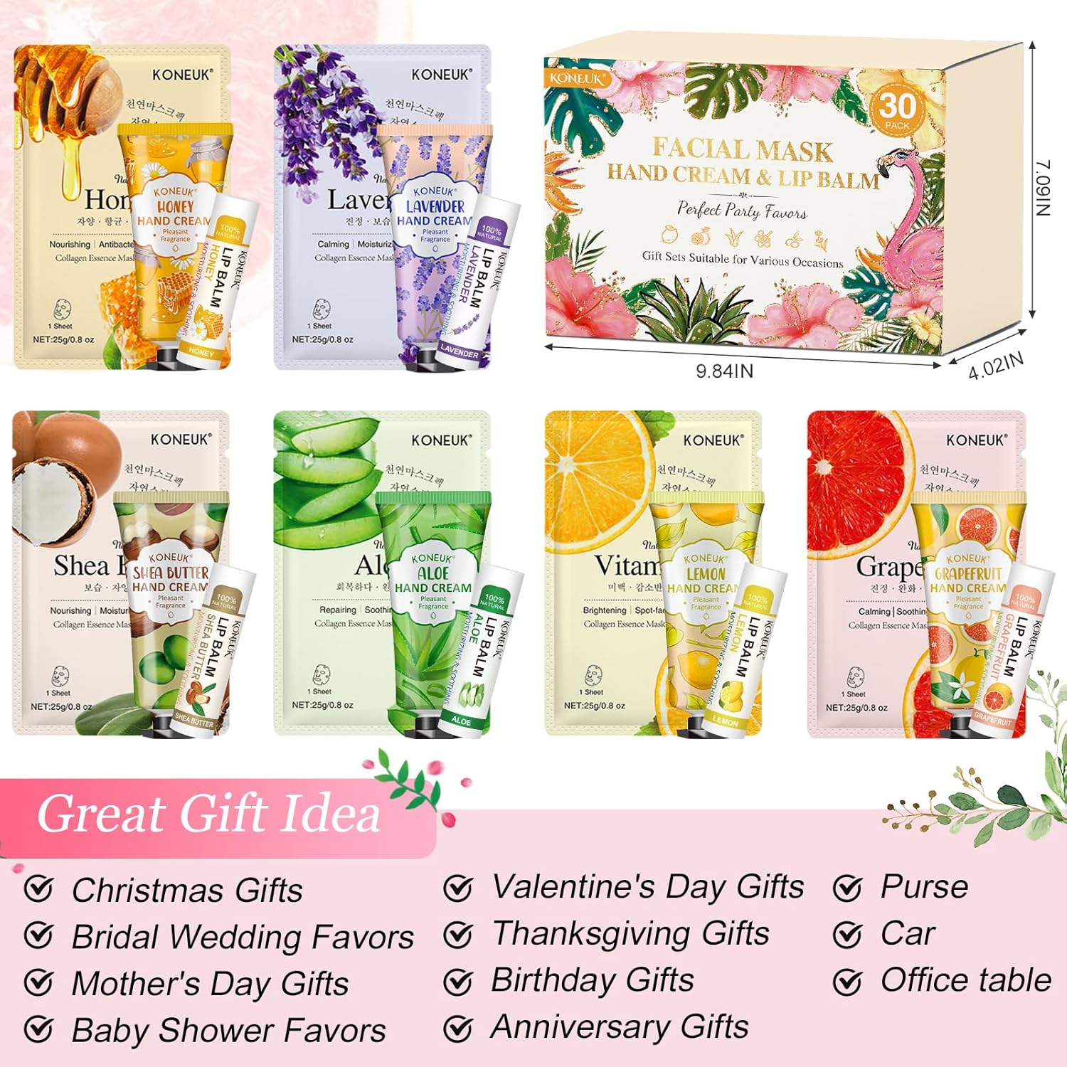 30 Pack Facial Mask Hand Cream Lip Balm Gift Set