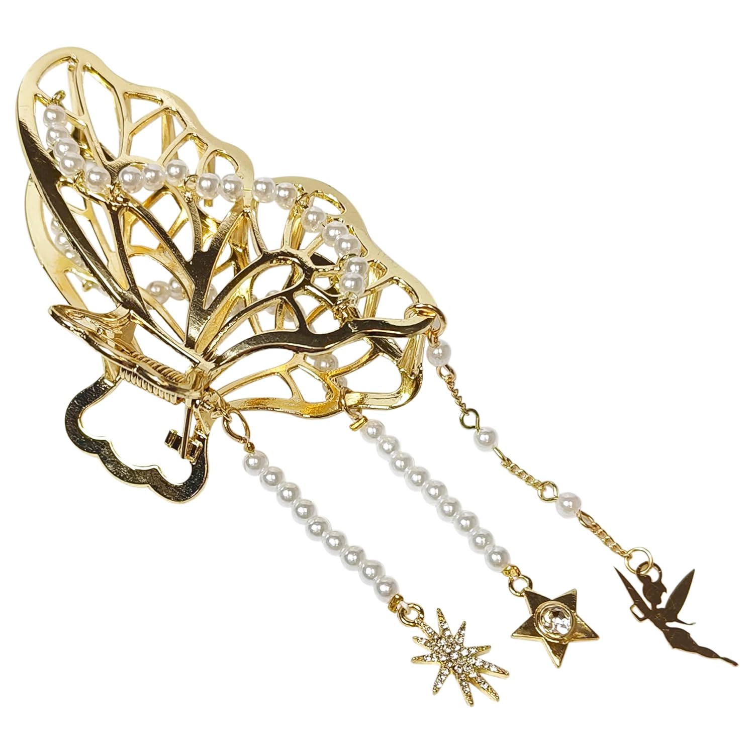 LUV HER Butterfly Hair Claw Clip - Gold with Pearls Charms