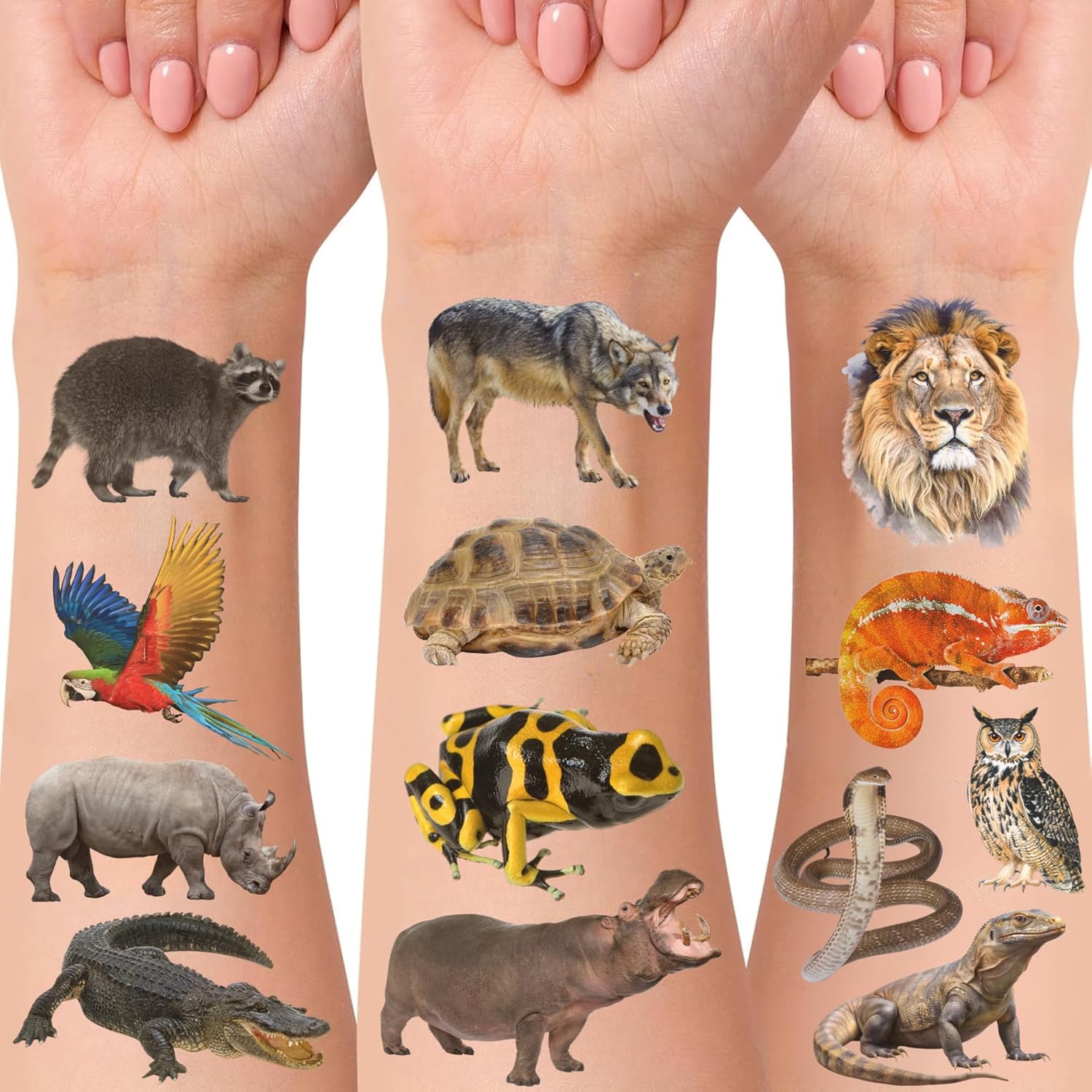 Realistic Jungle Animal Temporary Tattoos 60Pcs 4 Sheets