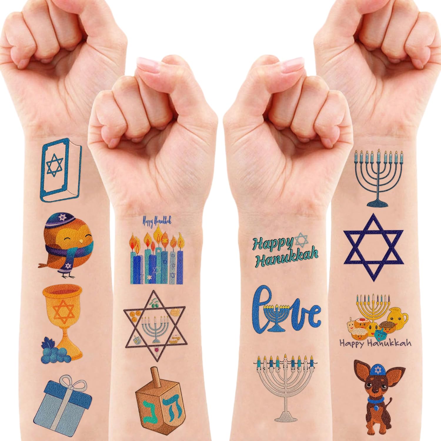 100 PCS Happy Hanukkah Temporary Tattoos Sticker